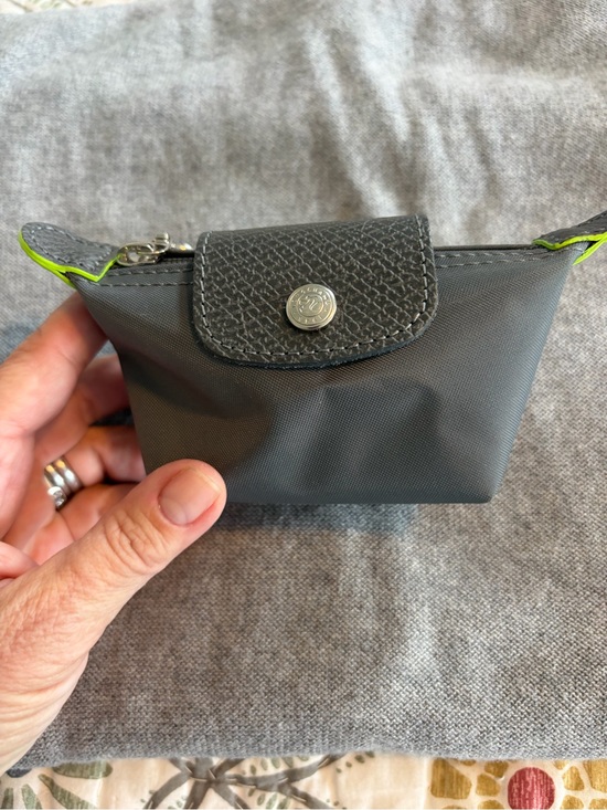 Longchamp Handbags - Longchamp Mini Pouch in Charcoal with Neon Yellow Trim